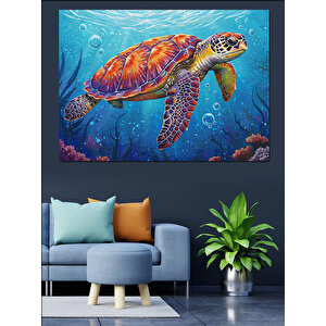 Denizde Yüzen Kaplumbağa Dekoratif Kanvas - Mdf Ahşap Tablo 100x140 cm