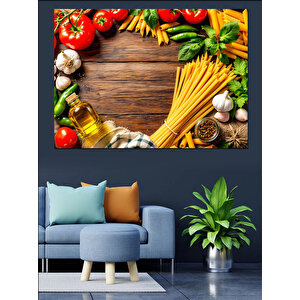 Baharatlarla Makarna Malzemeleri Düzeni Dekoratif Kanvas - Mdf Ahşap Tablo 50x70 cm
