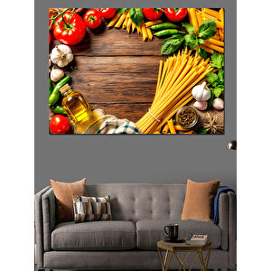 Baharatlarla Makarna Malzemeleri Düzeni Dekoratif Kanvas - Mdf Ahşap Tablo 50x70 cm