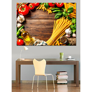 Baharatlarla Makarna Malzemeleri Düzeni Dekoratif Kanvas - Mdf Ahşap Tablo 50x70 cm