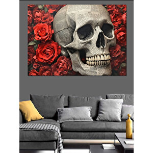 Kırmızı Güller Ve Kuru Kafa Dekoratif Kanvas - Mdf Ahşap Tablo 70x100 cm