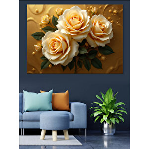 Altın Sarısı Güller Dekoratif Kanvas - Mdf Ahşap Tablo 50x70 cm