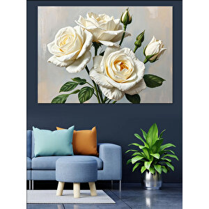 Beyaz Güllerle Zarif Kompozisyon Dekoratif Kanvas - Mdf Ahşap Tablo 70x100 cm