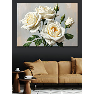Beyaz Güllerle Zarif Kompozisyon Dekoratif Kanvas - Mdf Ahşap Tablo