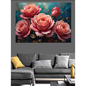 Pembe Tonlarda Romantik Güller Dekoratif Kanvas - Mdf Ahşap Tablo 50x70 cm