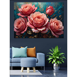 Pembe Tonlarda Romantik Güller Dekoratif Kanvas - Mdf Ahşap Tablo 50x70 cm