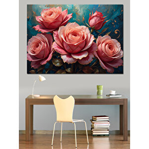 Pembe Tonlarda Romantik Güller Dekoratif Kanvas - Mdf Ahşap Tablo