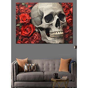 Kırmızı Güller Ve Kuru Kafa Dekoratif Kanvas - Mdf Ahşap Tablo