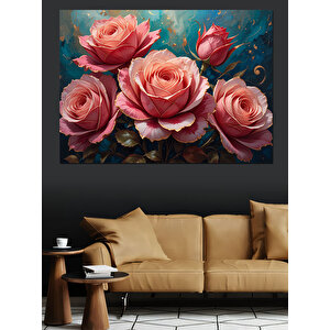 Pembe Tonlarda Romantik Güller Dekoratif Kanvas - Mdf Ahşap Tablo 25x35 cm