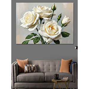 Beyaz Güllerle Zarif Kompozisyon Dekoratif Kanvas - Mdf Ahşap Tablo 50x70 cm