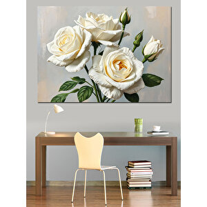 Beyaz Güllerle Zarif Kompozisyon Dekoratif Kanvas - Mdf Ahşap Tablo 50x70 cm