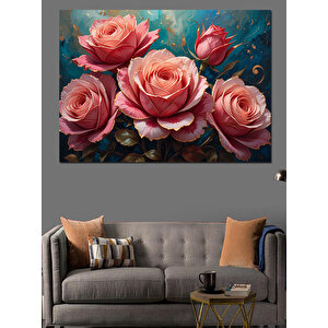 Pembe Tonlarda Romantik Güller Dekoratif Kanvas - Mdf Ahşap Tablo