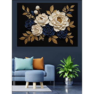Altın Detaylı Siyah Güller Dekoratif Kanvas - Mdf Ahşap Tablo
