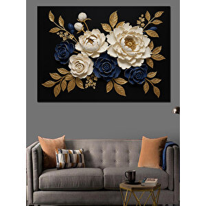 Altın Detaylı Siyah Güller Dekoratif Kanvas - Mdf Ahşap Tablo