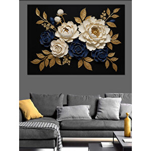 Altın Detaylı Siyah Güller Dekoratif Kanvas - Mdf Ahşap Tablo 35x50 cm