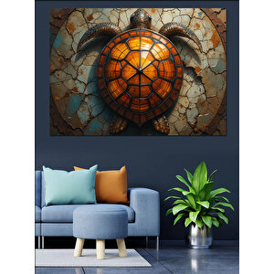 Mozaik Kaplumbağa Duvar Motifi Dekoratif Kanvas - Mdf Ahşap Tablo 70x100 cm