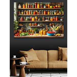 Baharat Rafı Mutfak Köşesi Dekoratif Kanvas - Mdf Ahşap Tablo 70x100 cm