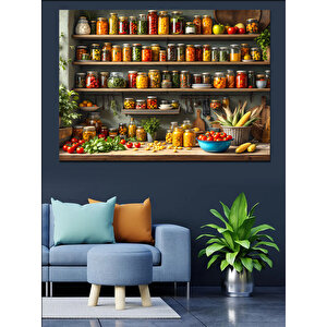 Baharat Rafı Mutfak Köşesi Dekoratif Kanvas - Mdf Ahşap Tablo 70x100 cm