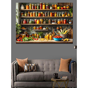 Baharat Rafı Mutfak Köşesi Dekoratif Kanvas - Mdf Ahşap Tablo 70x100 cm
