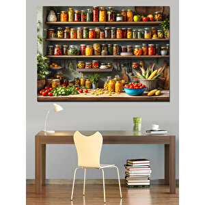 Baharat Rafı Mutfak Köşesi Dekoratif Kanvas - Mdf Ahşap Tablo