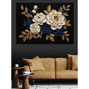 Altın Detaylı Siyah Güller Dekoratif Kanvas - Mdf Ahşap Tablo 100x140 cm