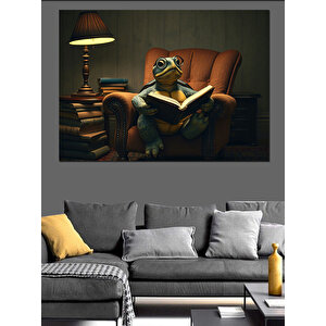 Kaplumbağ Kitap Okuyor Dekoratif Kanvas - Mdf Ahşap Tablo 100x140 cm