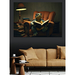 Kaplumbağ Kitap Okuyor Dekoratif Kanvas - Mdf Ahşap Tablo 100x140 cm
