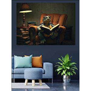Kaplumbağ Kitap Okuyor Dekoratif Kanvas - Mdf Ahşap Tablo 70x100 cm