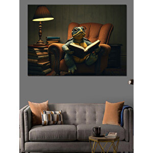 Kaplumbağ Kitap Okuyor Dekoratif Kanvas - Mdf Ahşap Tablo