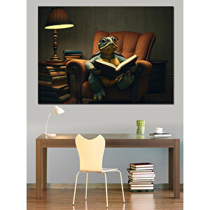 Kaplumbağ Kitap Okuyor Dekoratif Kanvas - Mdf Ahşap Tablo