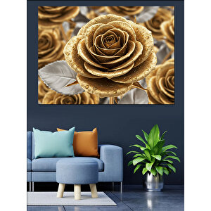 Altın Renkli Güller Dekoratif Kanvas - Mdf Ahşap Tablo 100x140 cm