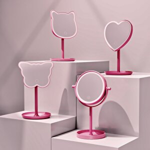 Kelebek Led Işıklı Dokunmatik Makyaj Aynası, Pembe, 27x17