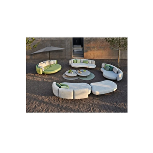 Ludere Özel Tasarım Dış Mekan 4+3+3+daybed+puf+2 Adet Masa+şemsiye Bahçe Mobilyası Oturma Grubu