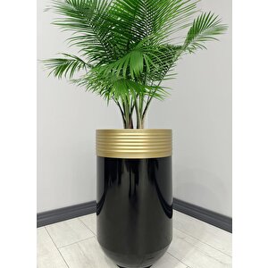 Elegant Dekoratif Eskitme Darbuka Parlak Siyah Saksı 70cm