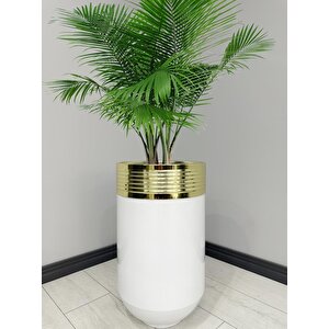 Elegant Dekoratif Gold Darbuka Parlak Beyaz Saksı 70cm