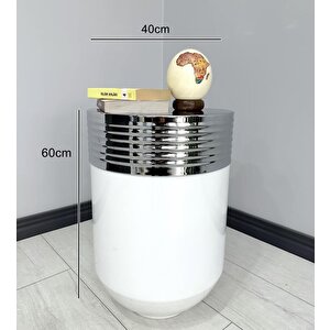 Elegant Dekoratif Krom Darbuka Parlak Beyaz Sehpa 60cm