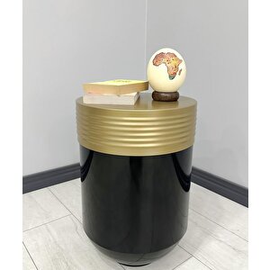 Elegant Dekoratif Eskitme Darbuka Parlak Siyah Sehpa 60cm