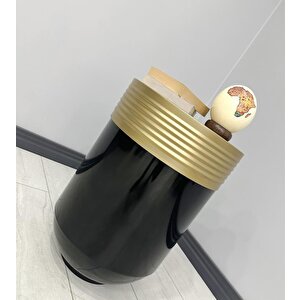 Elegant Dekoratif Eskitme Darbuka Parlak Siyah Sehpa 60cm