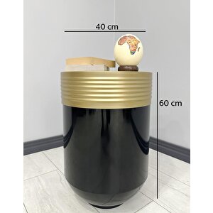 Elegant Dekoratif Eskitme Darbuka Parlak Siyah Sehpa 60cm