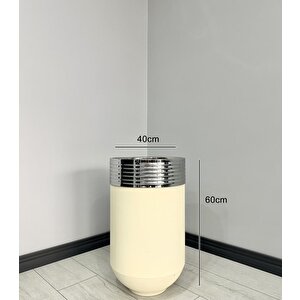 Elegant Dekoratif Krom Darbuka Krem Saksı 60cm Elgnt60krmsakb