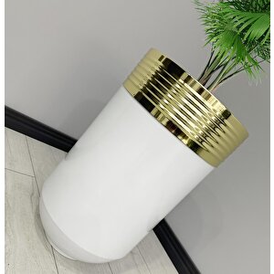 Elegant Dekoratif Gold Darbuka Parlak Beyaz Saksı 60cm
