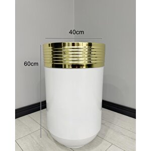 Elegant Dekoratif Gold Darbuka Parlak Beyaz Saksı 60cm