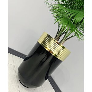 Elegant Dekoratif Gold Darbuka Parlak Siyah Saksı 70cm