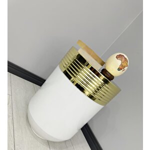 Elegant Dekoratif Gold Darbuka Parlak Beyaz Sehpa 60cm