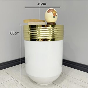 Elegant Dekoratif Gold Darbuka Parlak Beyaz Sehpa 60cm