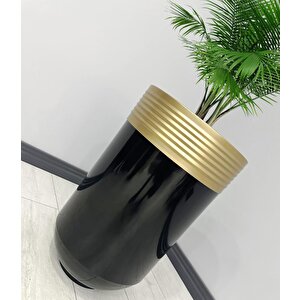 Elegant Dekoratif Eskitme Darbuka Parlak Siyah Saksı 60cm