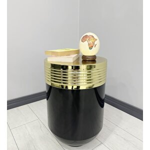 Elegant Dekoratif Gold Darbuka Parlak Siyah Sehpa 60cm