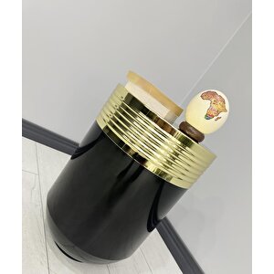 Elegant Dekoratif Gold Darbuka Parlak Siyah Sehpa 60cm