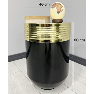 Elegant Dekoratif Gold Darbuka Parlak Siyah Sehpa 60cm