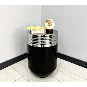 Elegant Dekoratif Krom Darbuka Parlak Siyah Sehpa 60cm